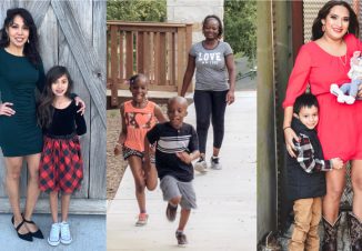 Three mothers, all Capital IDEA students, smile with their young children ages zero to nine.