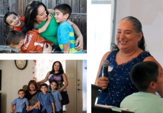 Alicia and her family smile in a collage of pictures. Her three sons bring joy to her face.