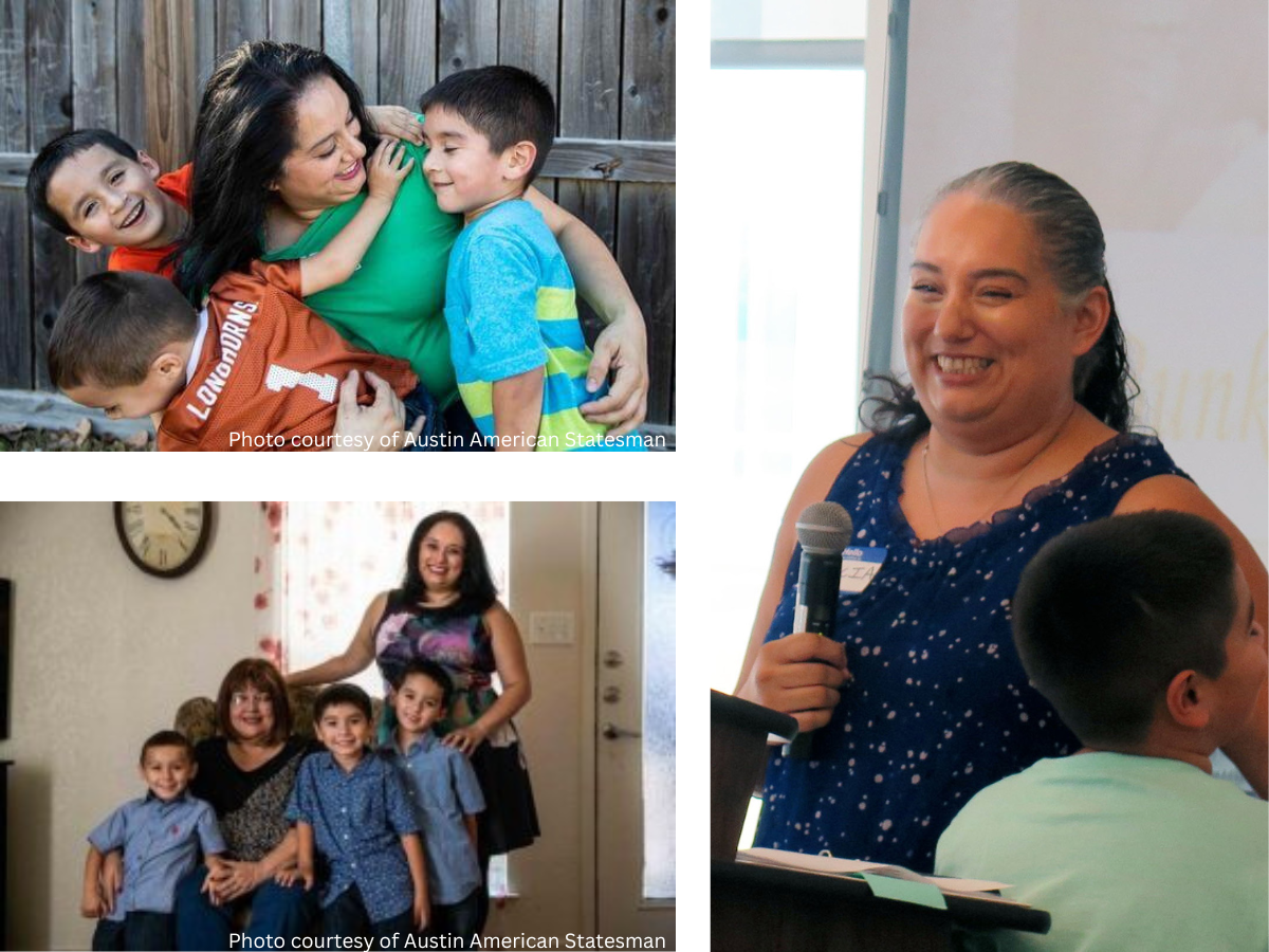 Alicia and her family smile in a collage of pictures. Her three sons bring joy to her face.