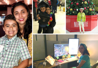 Yasmin smiles in a collage of pictures. She's in her graduation cap, squeezing her son, and so proud to have her new job.