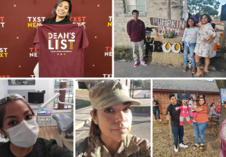 Consuelo Castillo smiles in a collage of pictures. She's happy in her job and proud to show off her family