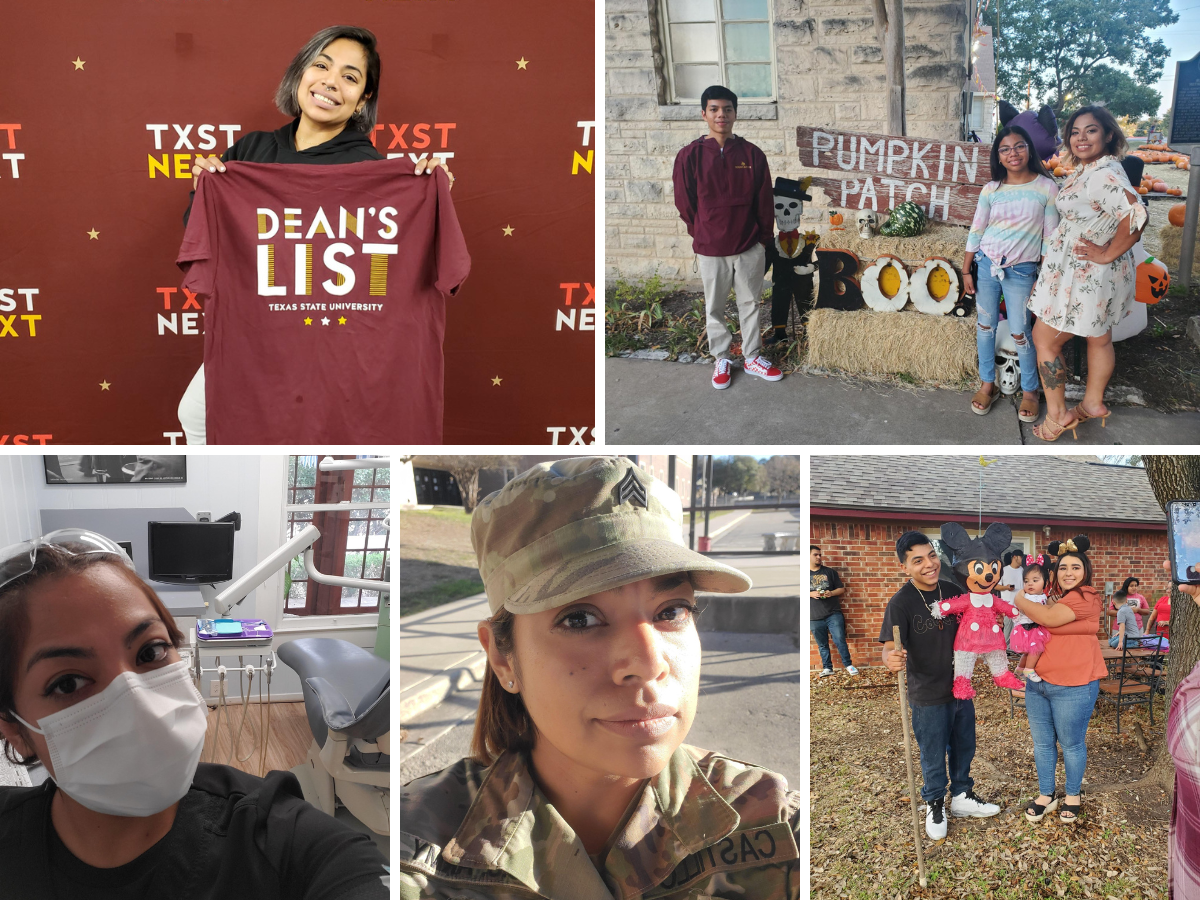 Consuelo Castillo smiles in a collage of pictures. She's happy in her job and proud to show off her family